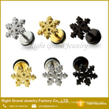 Fashion Stainless Steel Frosted snowflake design Fake Plug Ear Jewelry For Wedding